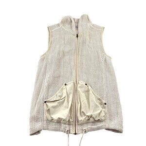 Chicos Beige Open Knit Hooded Vest Pockets & Drawstring Chico's sz 1 US Small